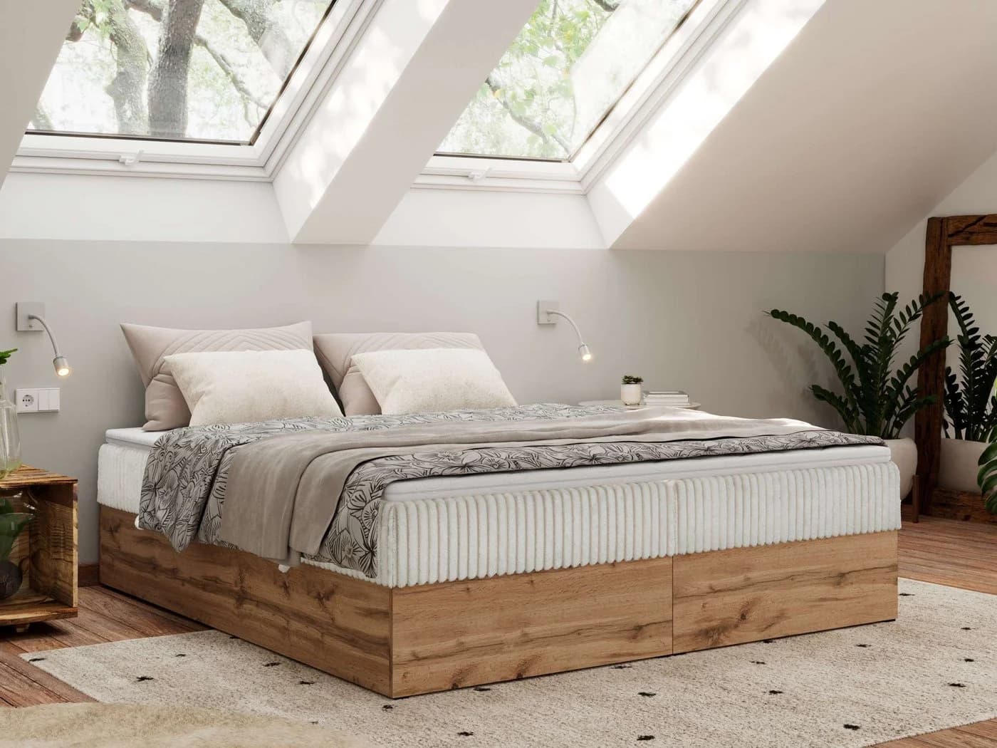 MKS MÖBEL Boxspringbett WOOD ZERO Beige ohne Kopfteil mit Bettkästen - Bild 2