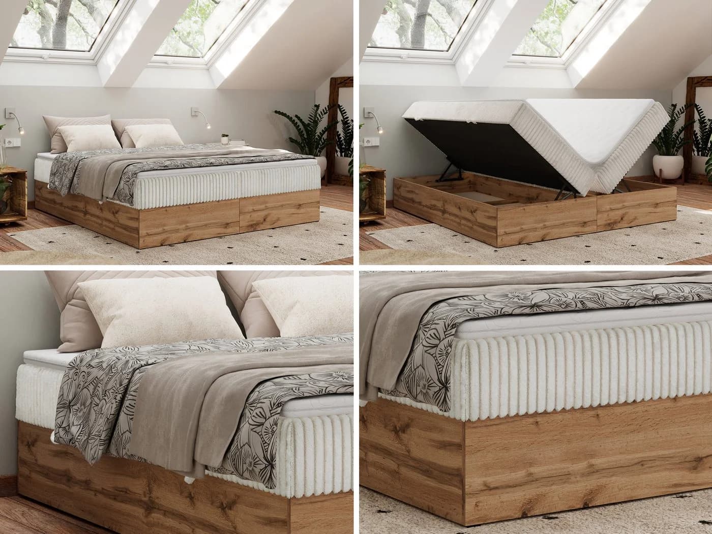 MKS MÖBEL Boxspringbett WOOD ZERO Beige ohne Kopfteil mit Bettkästen - Bild 3