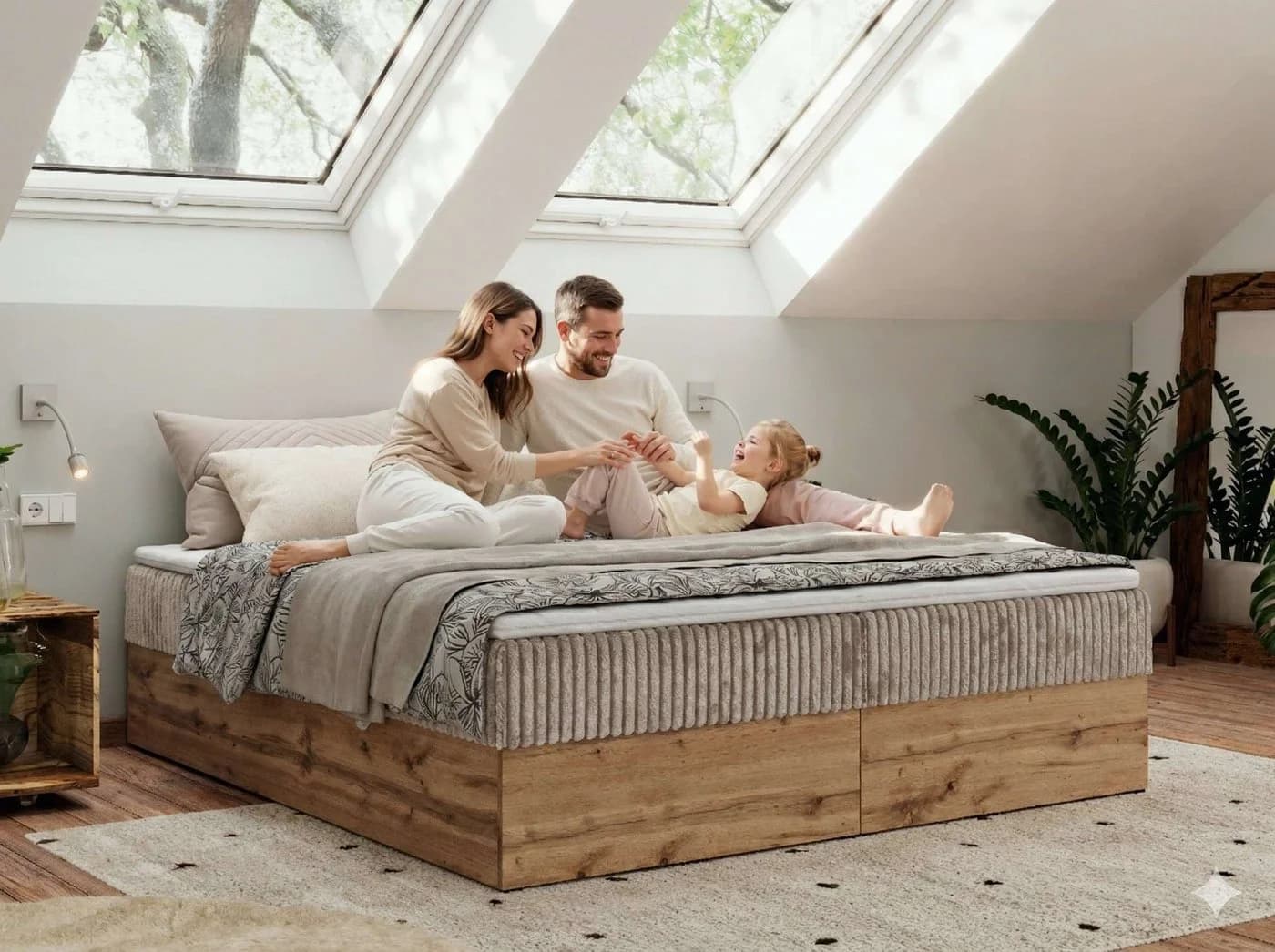 MKS MÖBEL Boxspringbett WOOD ZERO Beige ohne Kopfteil mit Bettkästen - Bild 4