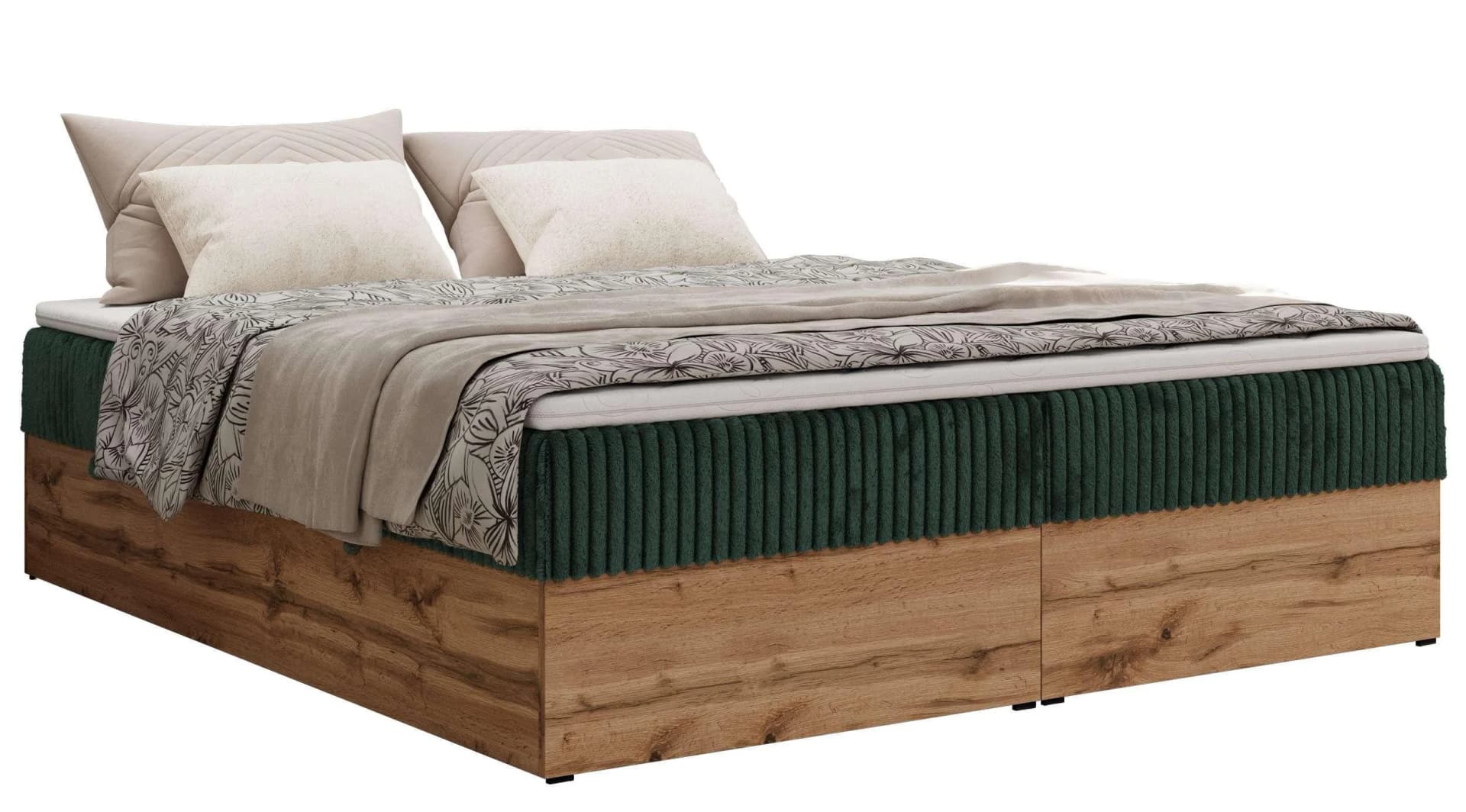 BOXBETT WOOD ZERO 160/200 Dunkelgrün Cord mit Topper