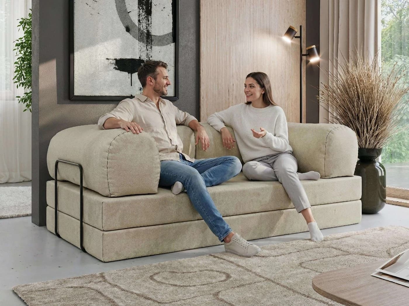 MKS MÖBEL Sofa ORSETTO Schlafsofa grau mit Metallrahmen - Bild 4