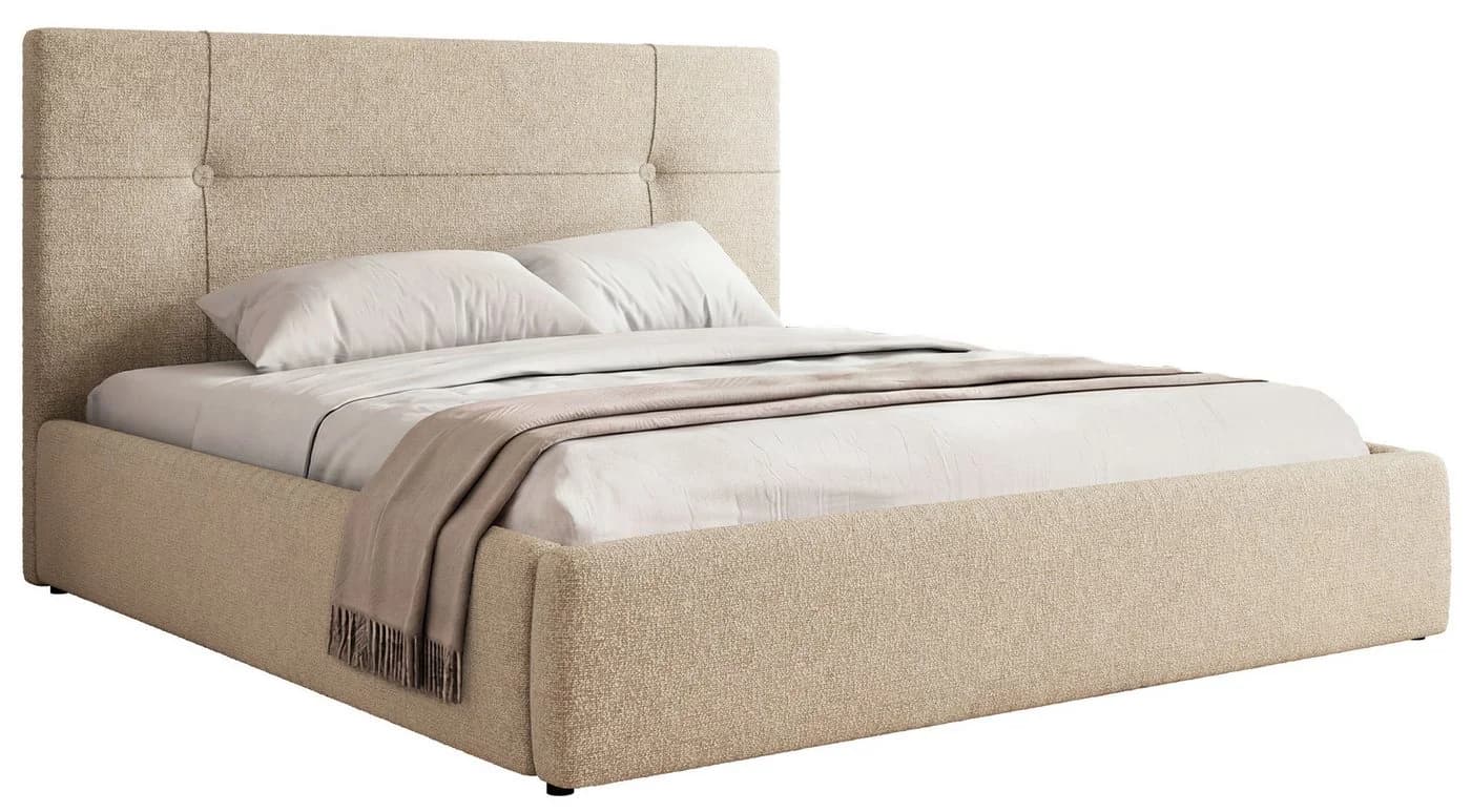 MKS MÖBEL Polsterbett CALERIO CLASSIC Beige mit Bettkasten