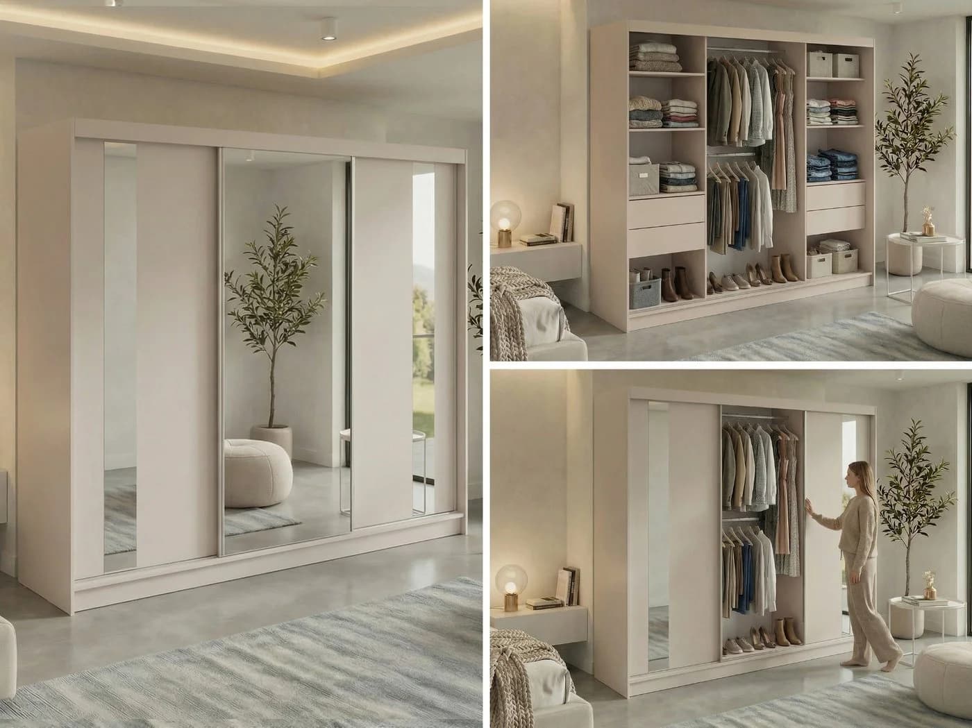 MKS MÖBEL Schiebetürenschrank GRECJA 240 Beige mit Ganzkörperspiegel - Bild 3