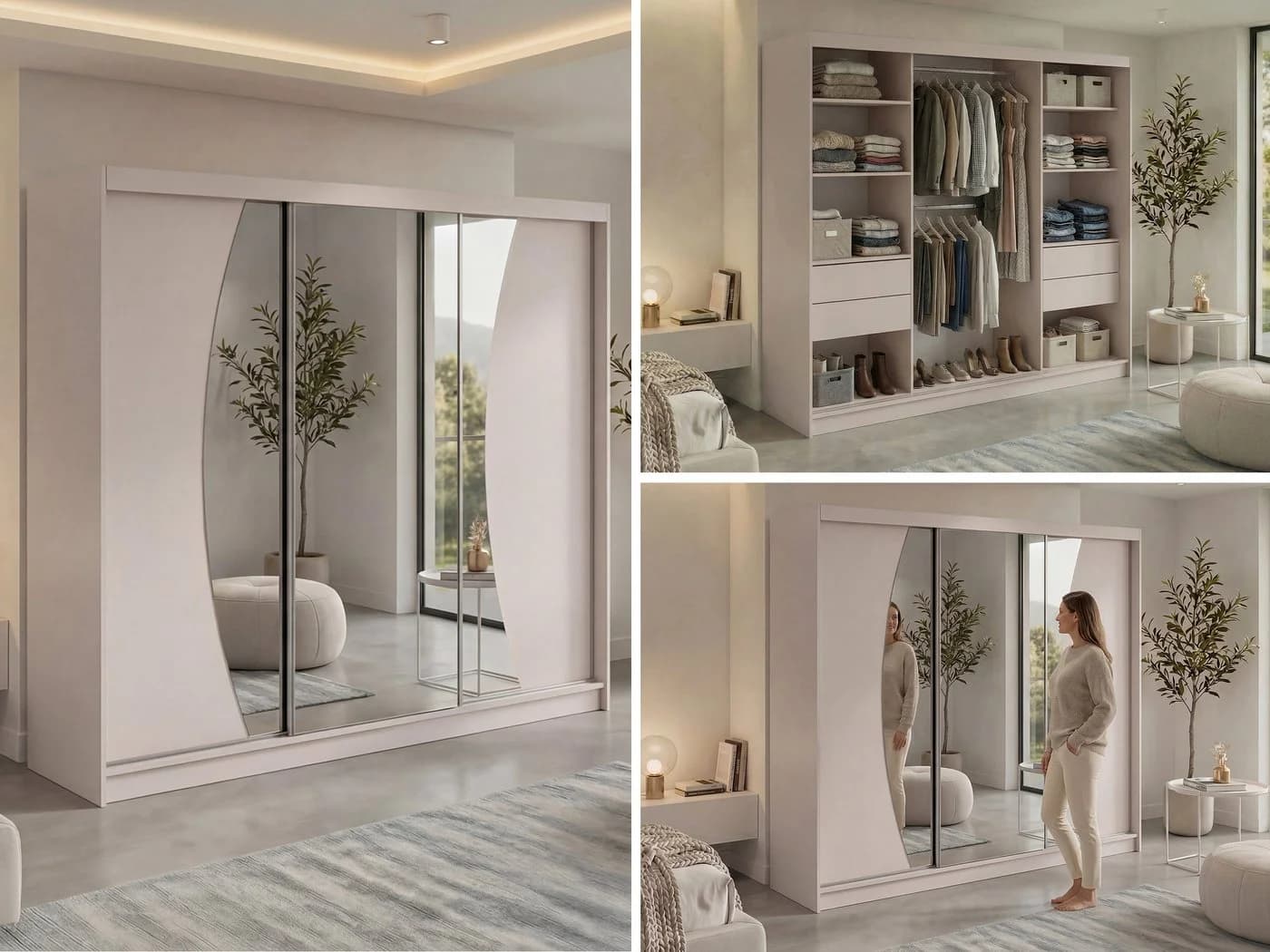 MKS MÖBEL Schiebetürenschrank VERONA 240 Beige mit Spiegel - Bild 3