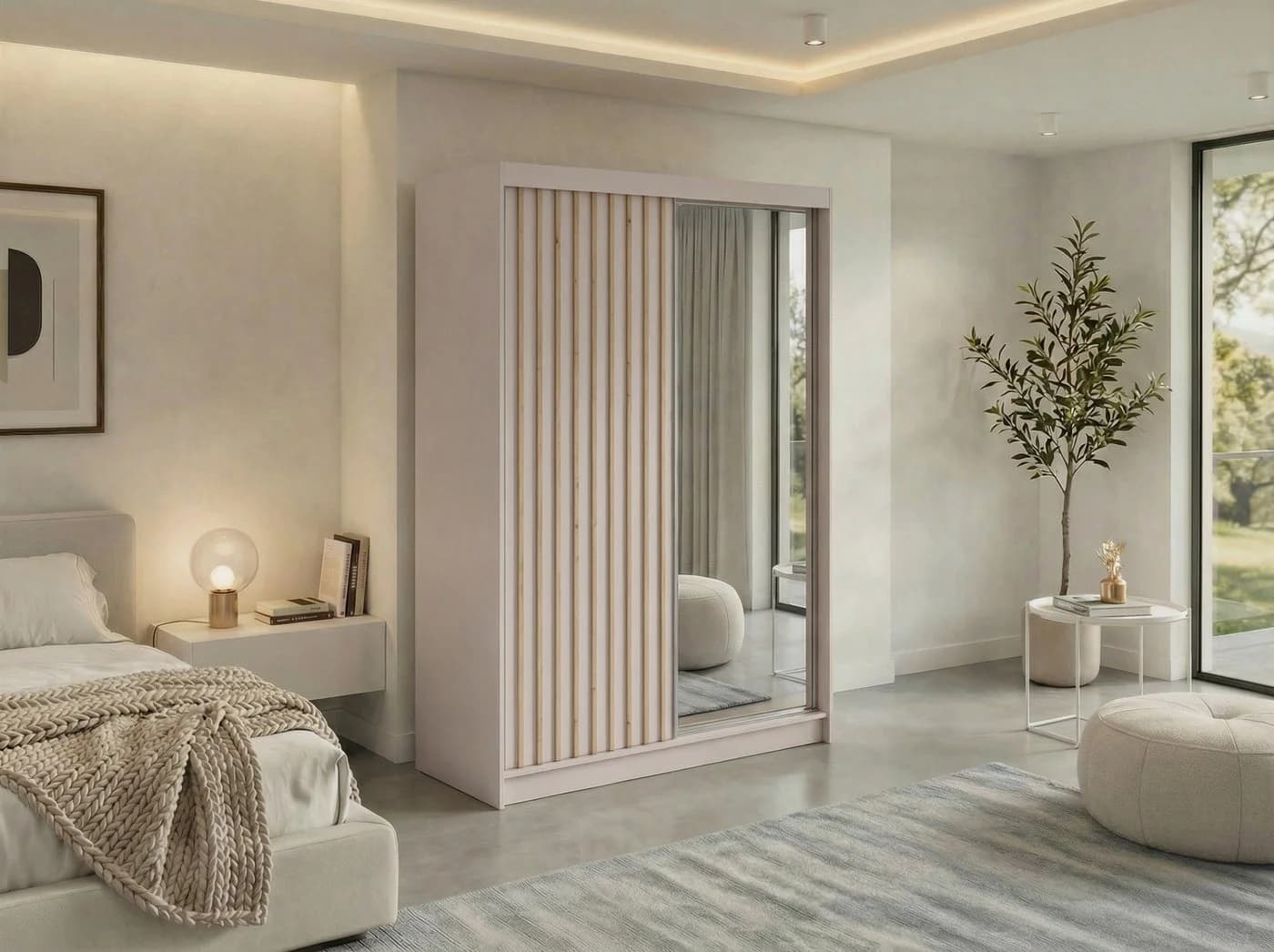 MKS MÖBEL Schiebetürenschrank LAOS 150 Beige Spiegel Lamellen - Bild 2