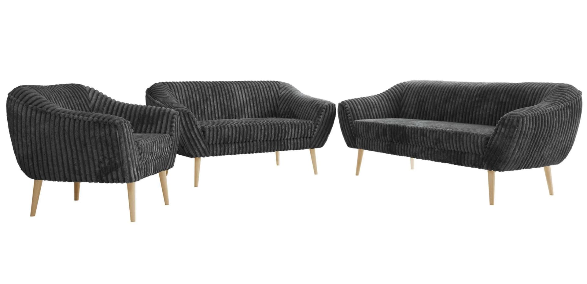 SITZGARNITUR PIRS 3+2+1 Grau Cord mit Holzbeinen
