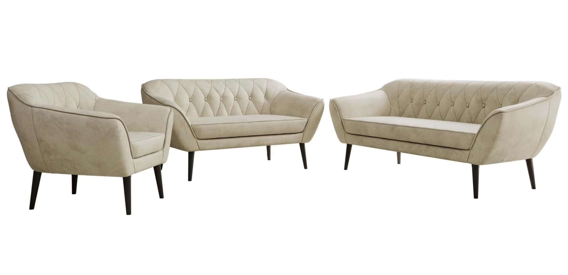 SITZGARNITUR PIRS 3+2+1 Beige Velvet Schwarze Beine