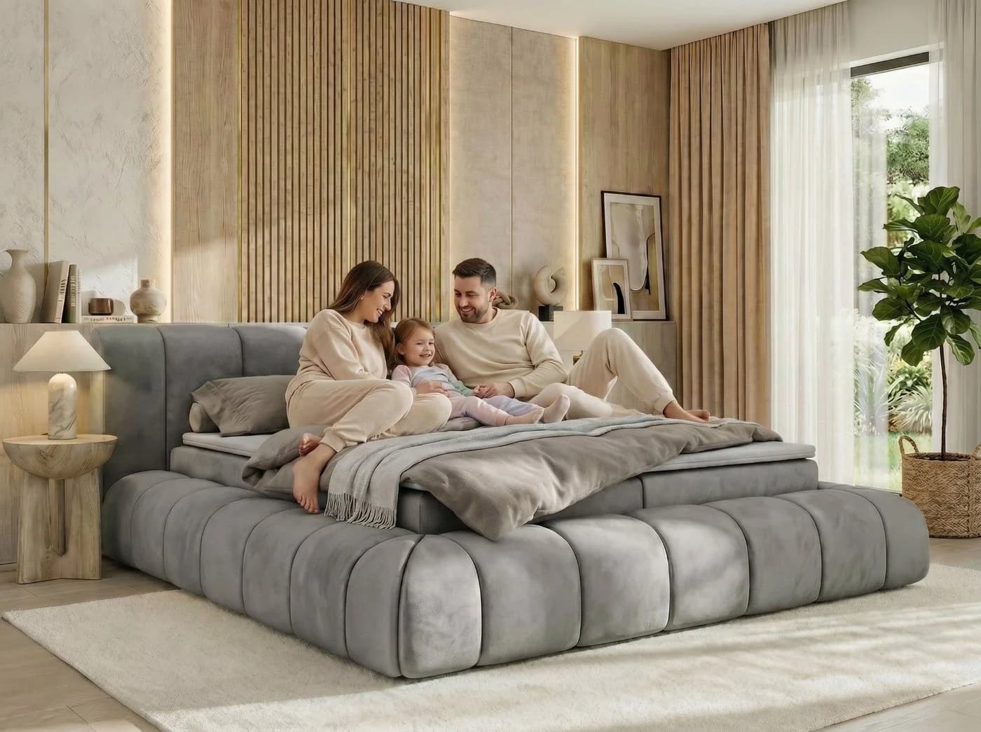 MKS MÖBEL Boxspringbett NUBEA grau mit Bettkästen und Topper - Bild 4