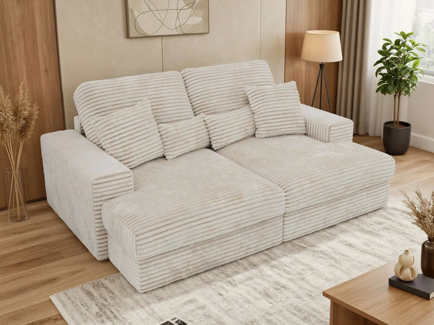 MKS MÖBEL Big-Sofa ANERA 3-Sitzer Beige Cord Große Sitztiefe - Bild 2