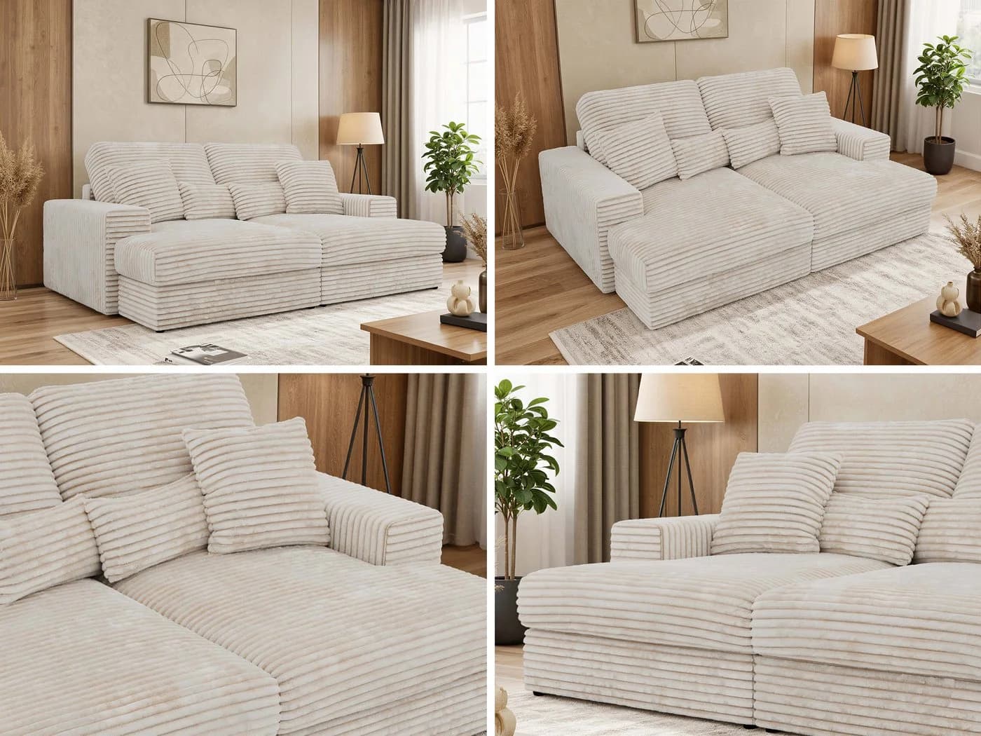 MKS MÖBEL Big-Sofa ANERA 3-Sitzer Beige Cord Große Sitztiefe - Bild 3