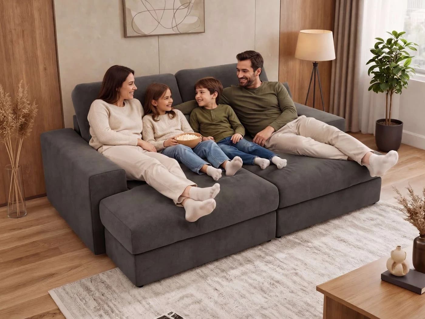 MKS MÖBEL Big-Sofa ANERA 3-Sitzer Beige Cord Große Sitztiefe - Bild 4