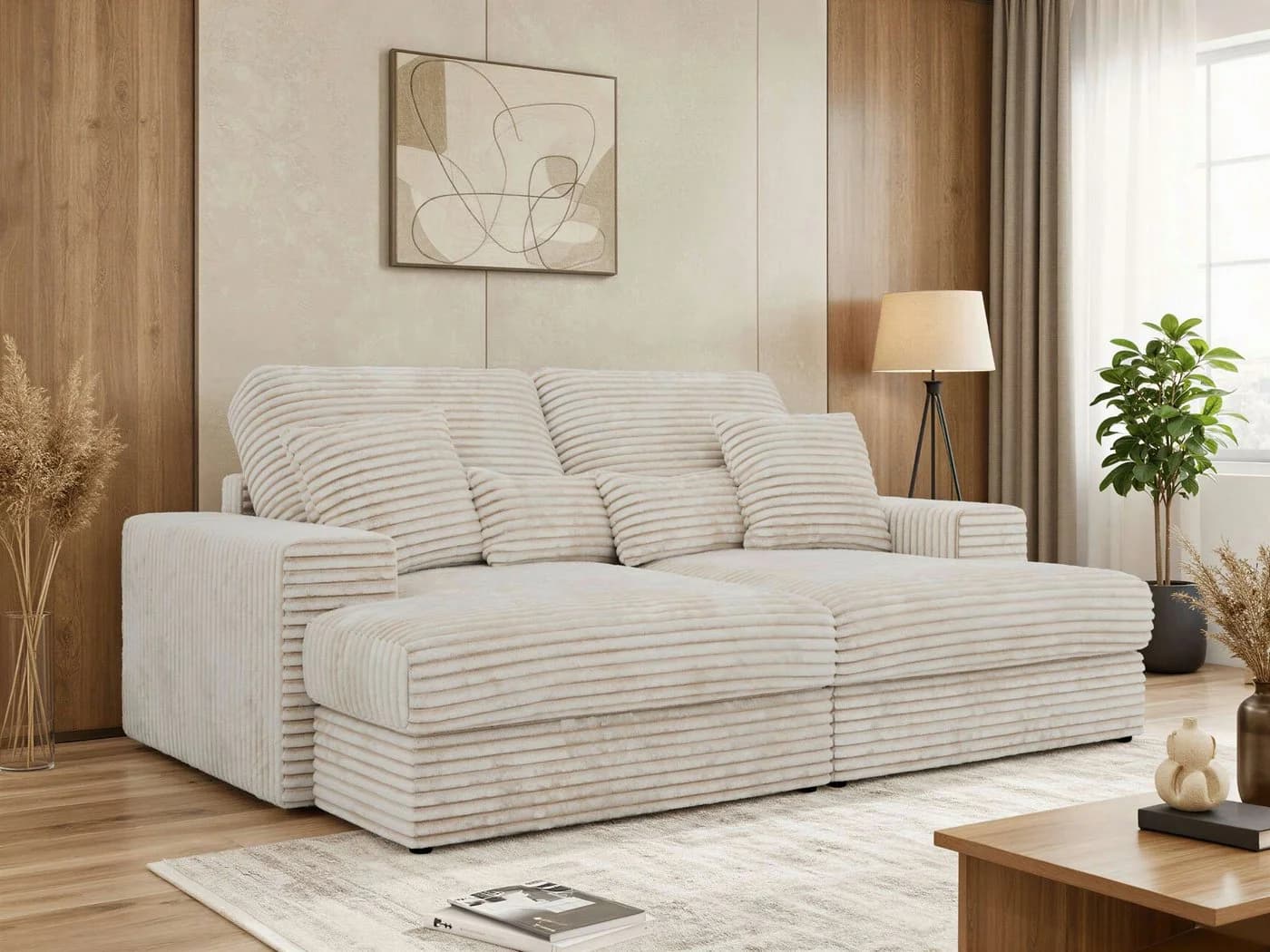 MKS MÖBEL Big-Sofa ANERA 3-Sitzer Beige Cord Große Sitztiefe - Bild 5