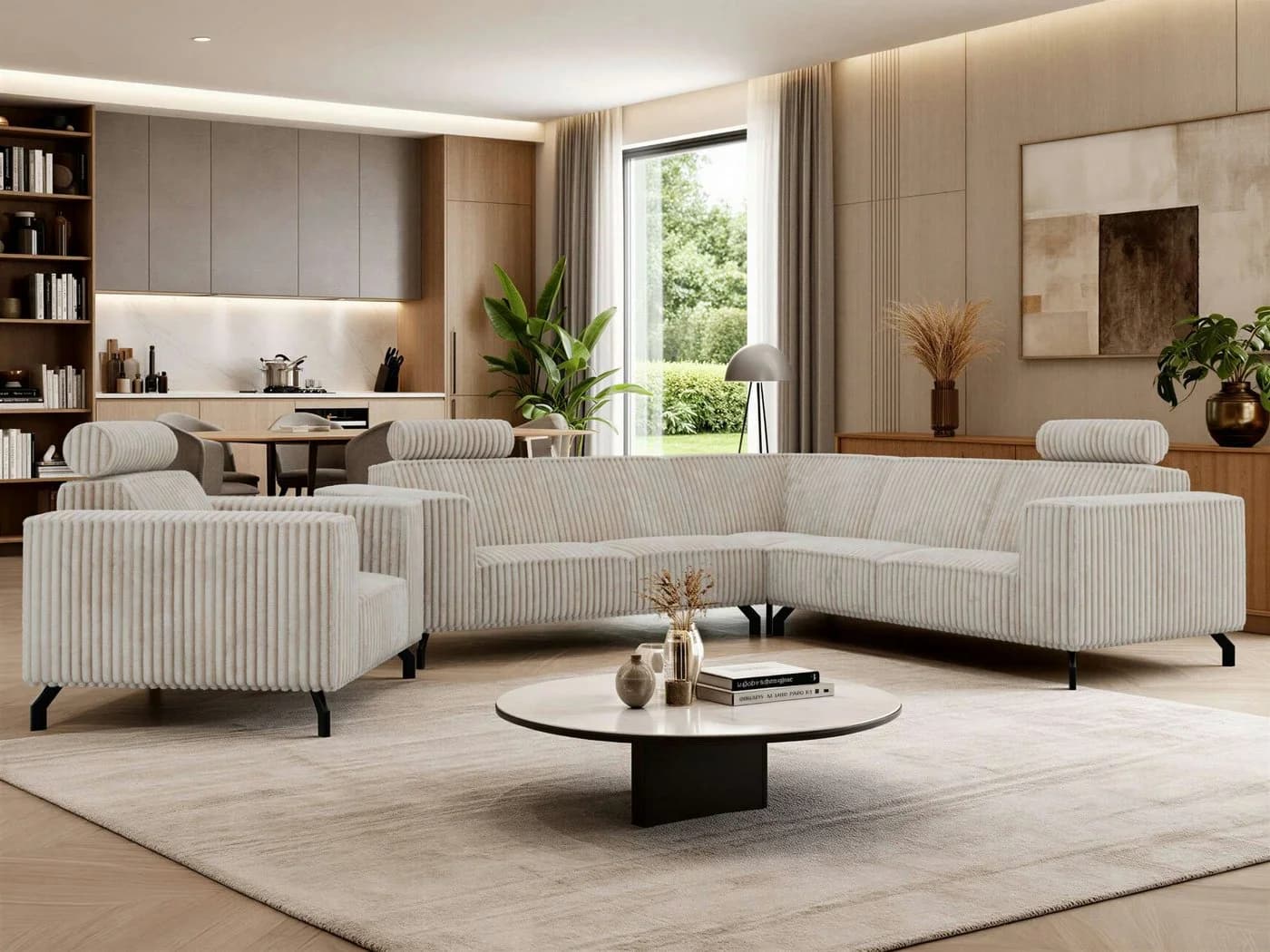 MKS MÖBEL Polstergarnitur VESANO L-förmiges Ecksofa mit Sessel Beige