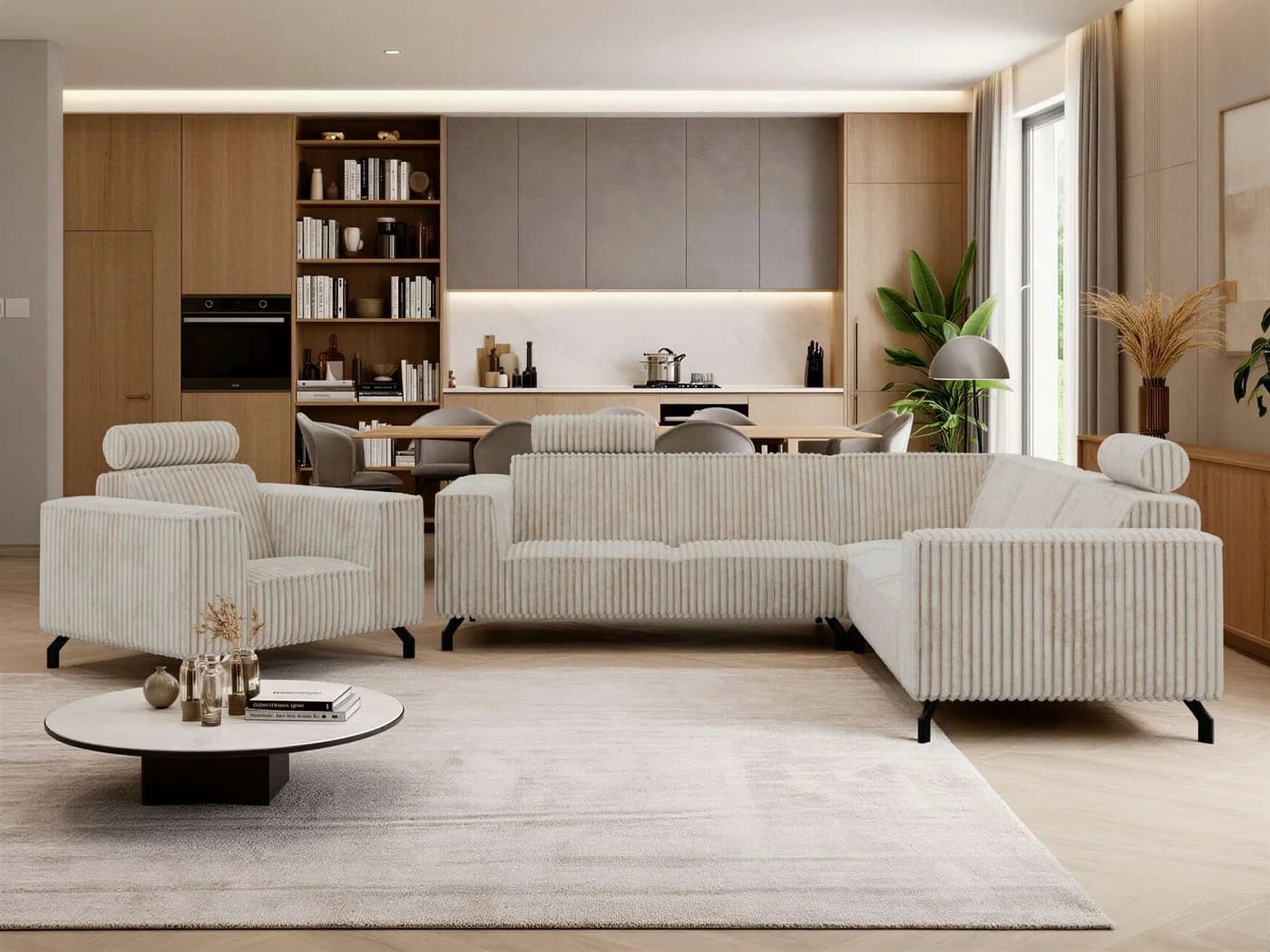 MKS MÖBEL Polstergarnitur VESANO L-förmiges Ecksofa mit Sessel Beige - Bild 2