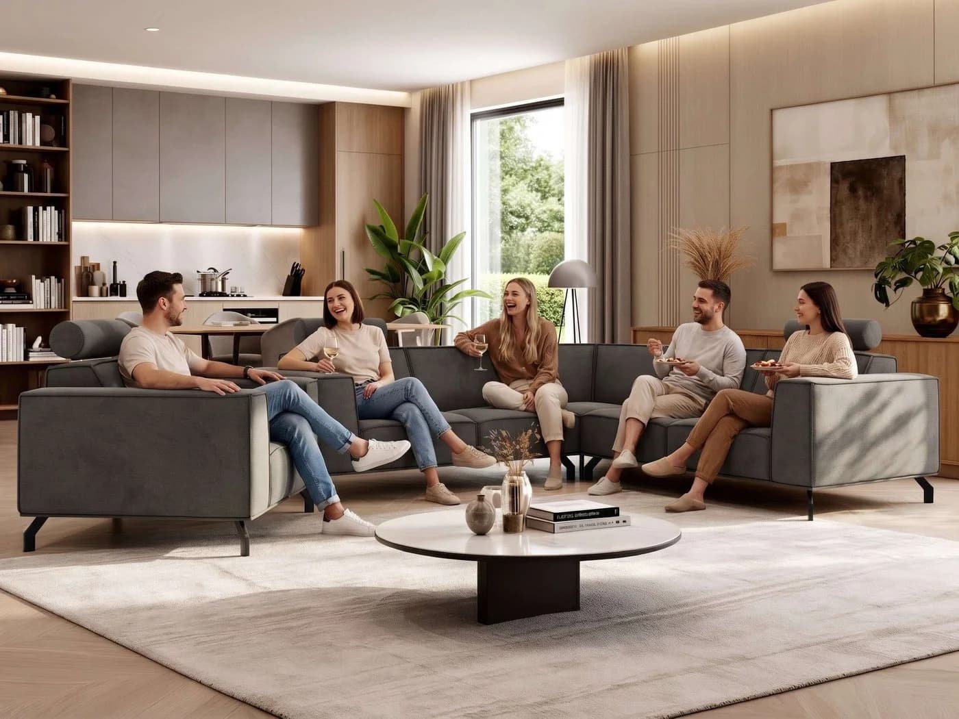 MKS MÖBEL Polstergarnitur VESANO L-förmiges Ecksofa mit Sessel Beige - Bild 4