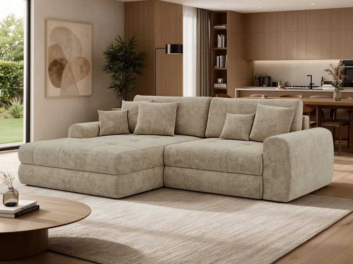 MKS MÖBEL Ecksofa ARELIA L Beige DL-Schlaffunktion Bettkasten - Bild 2