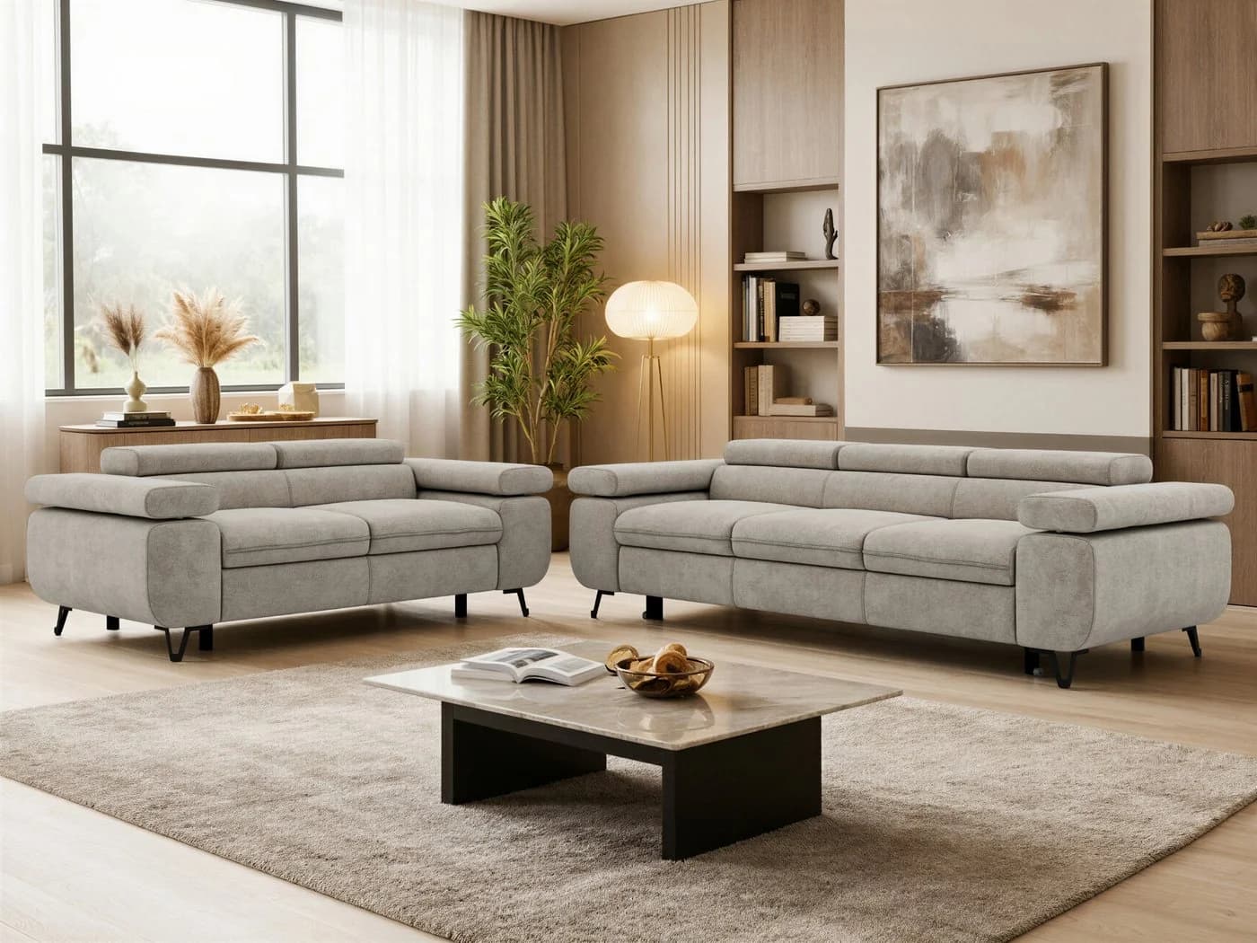 MKS MÖBEL Polstergarnitur PETER Sofa-Set Beige mit Schlaffunktion - Bild 2