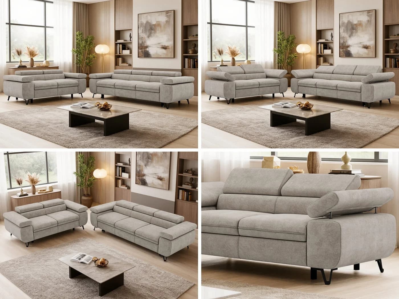 MKS MÖBEL Polstergarnitur PETER Sofa-Set Beige mit Schlaffunktion - Bild 3