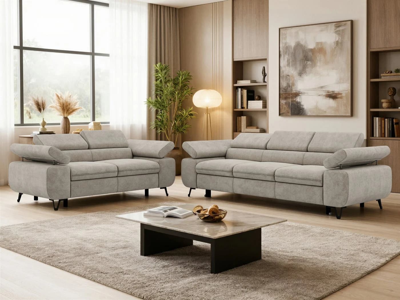 MKS MÖBEL Polstergarnitur PETER Sofa-Set Beige mit Schlaffunktion - Bild 5