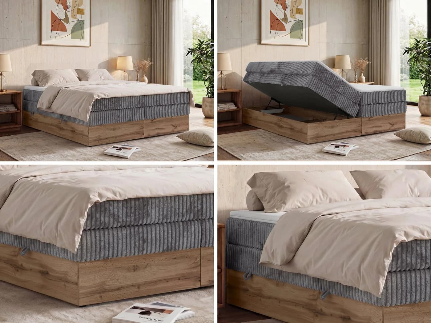 MKS MÖBEL Boxspringbett WOOD ZERO KING Grau mit Bettkasten - Bild 3