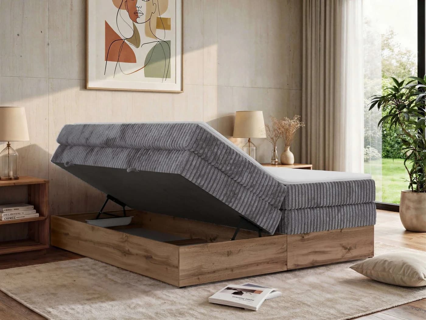 MKS MÖBEL Boxspringbett WOOD ZERO KING Grau mit Bettkasten - Bild 5