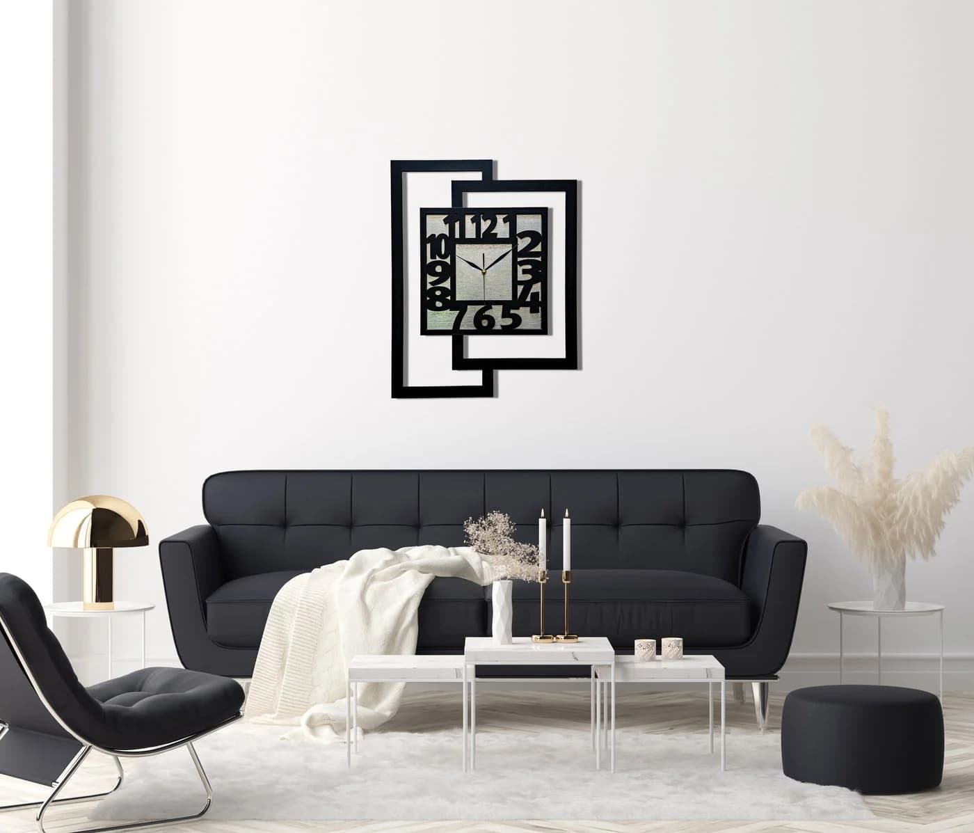 ORNAMENTI Wanduhr Große handgefertigte Moderne aus Holz Silber 44 x 56 cm