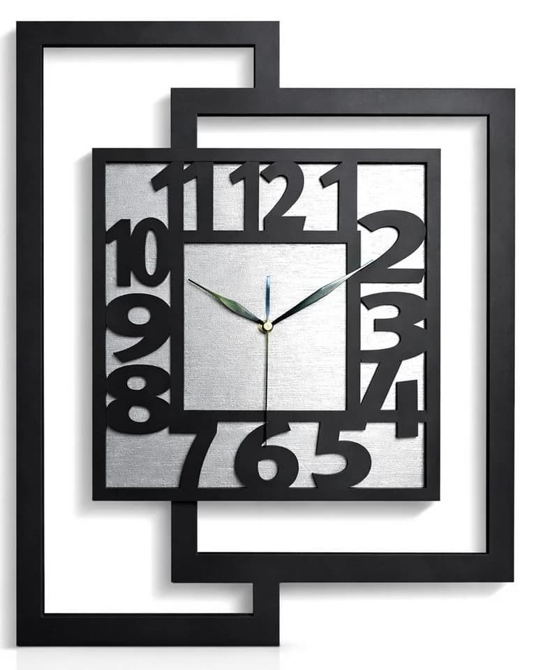 ORNAMENTI Wanduhr Große handgefertigte Moderne aus Holz Silber 44 x 56 cm - Bild 2