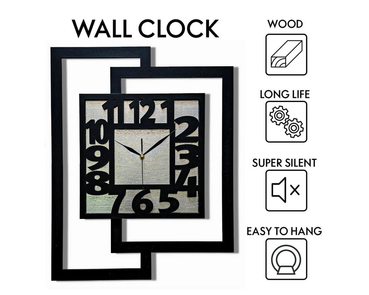 ORNAMENTI Wanduhr Große handgefertigte Moderne aus Holz Silber 44 x 56 cm - Bild 3