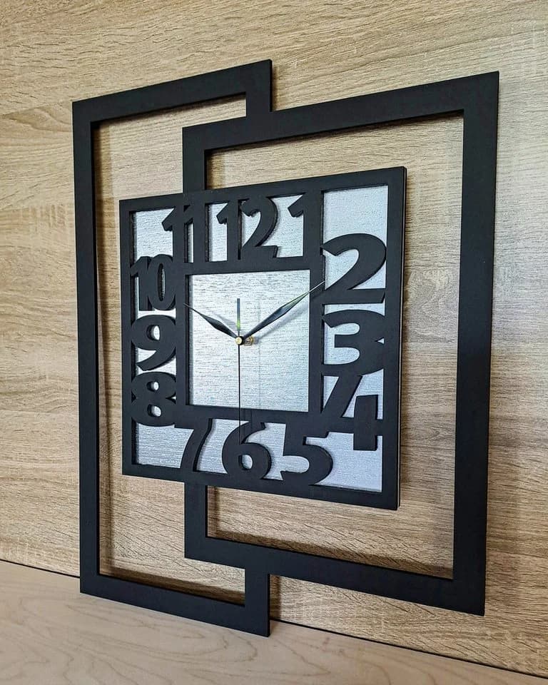 ORNAMENTI Wanduhr Große handgefertigte Moderne aus Holz Silber 44 x 56 cm - Bild 4