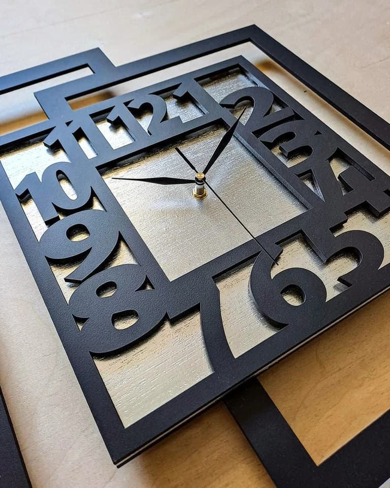 ORNAMENTI Wanduhr Große handgefertigte Moderne aus Holz Silber 44 x 56 cm - Bild 5