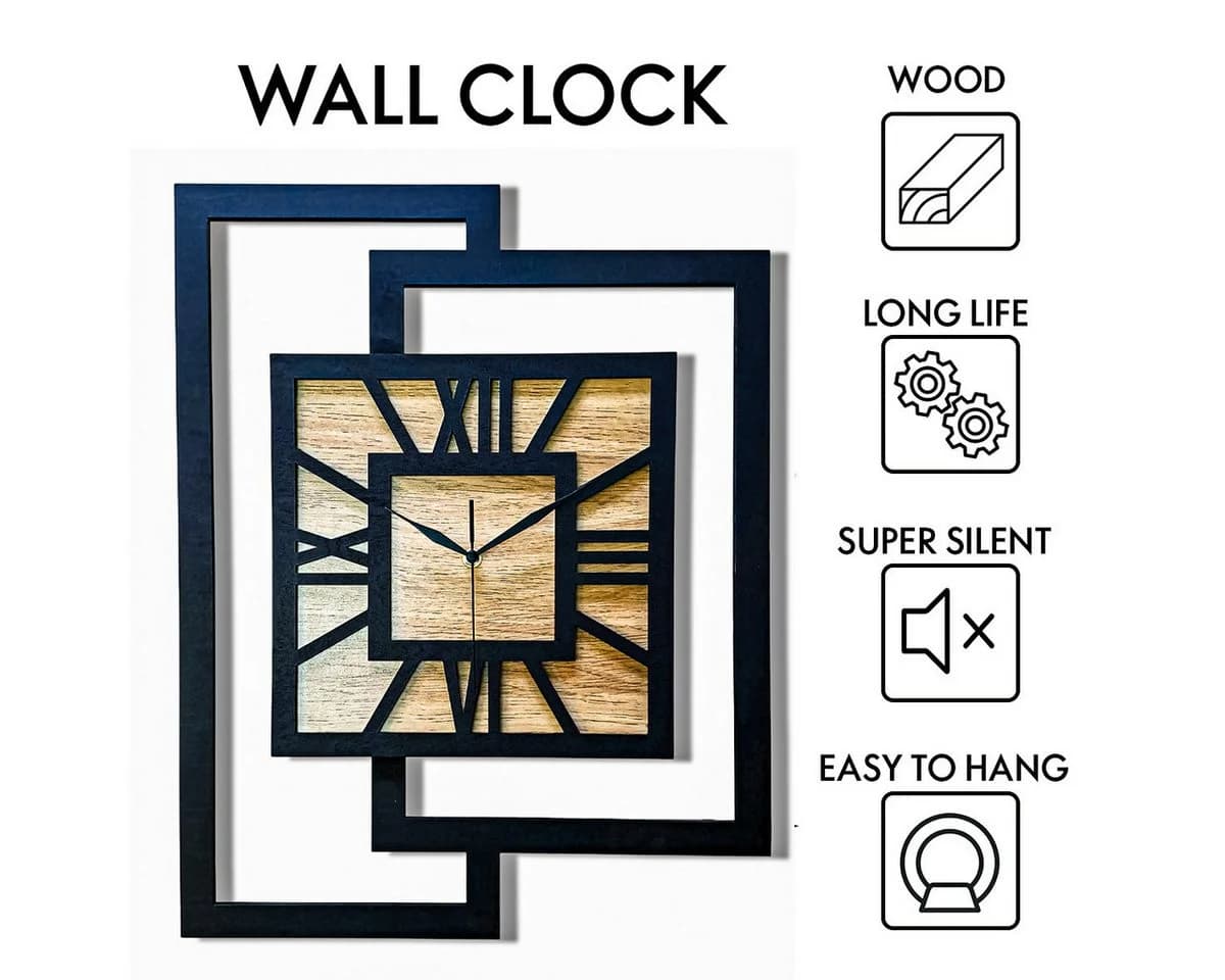ORNAMENTI Wanduhr Große handgefertigte moderne Holz Uhr - Bild 3
