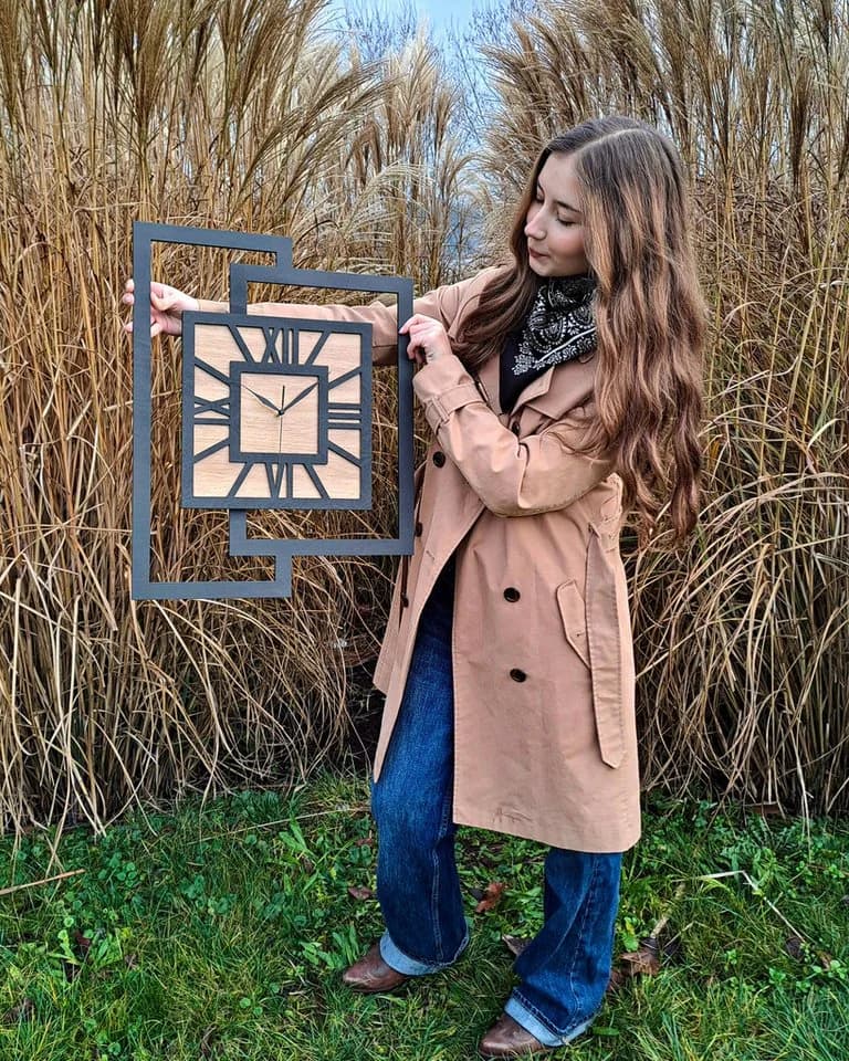 ORNAMENTI Wanduhr Große handgefertigte moderne Holz Uhr - Bild 5