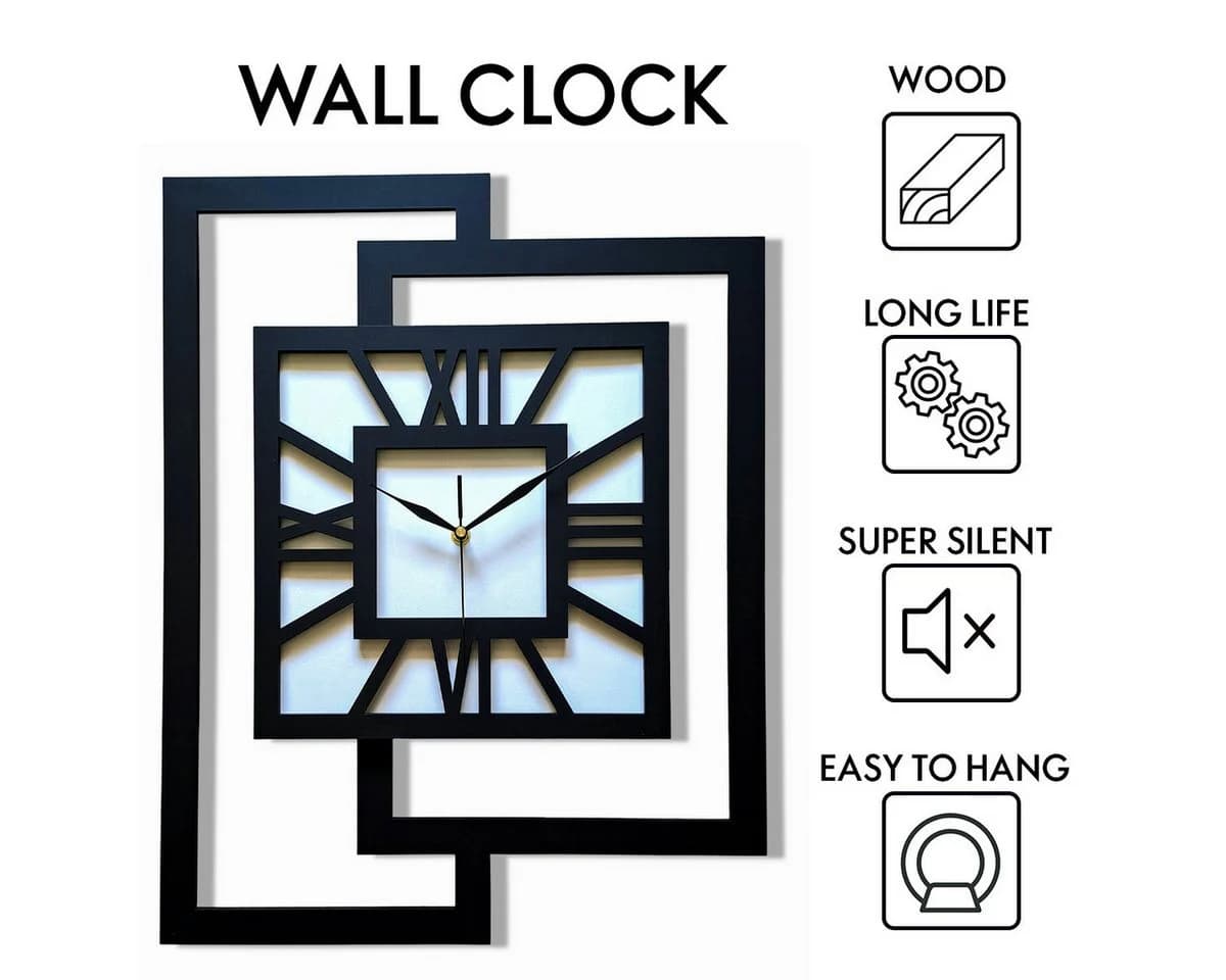 ORNAMENTI Wanduhr Schwarz Geometrisch Holz Modern - Bild 3