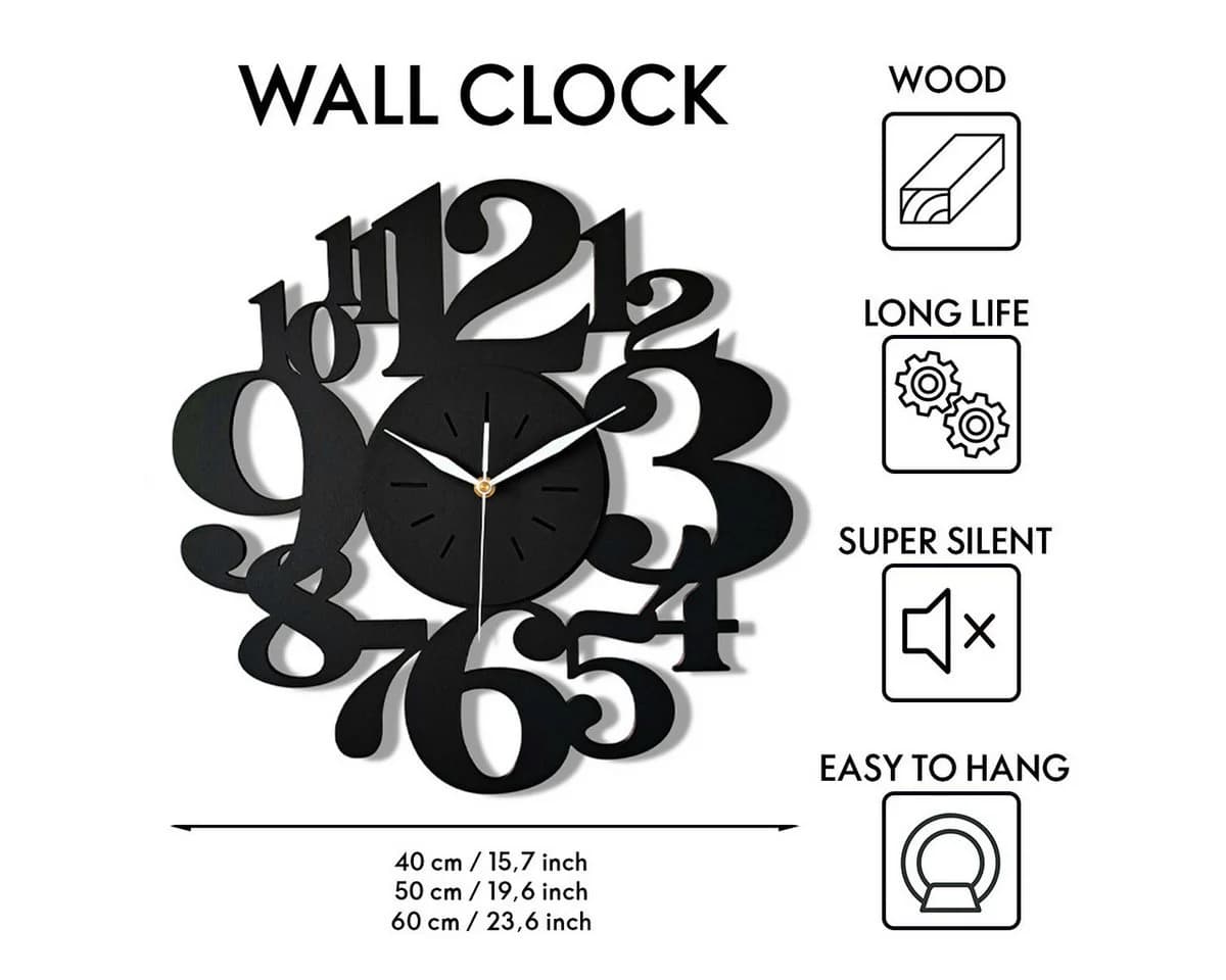 ORNAMENTI Wanduhr Schwarz Geometrisch Handmade - Bild 3