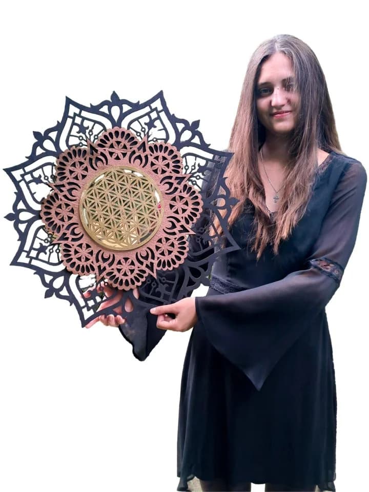 ORNAMENTI 3D Mandala Wanddeko Schwarz Holz