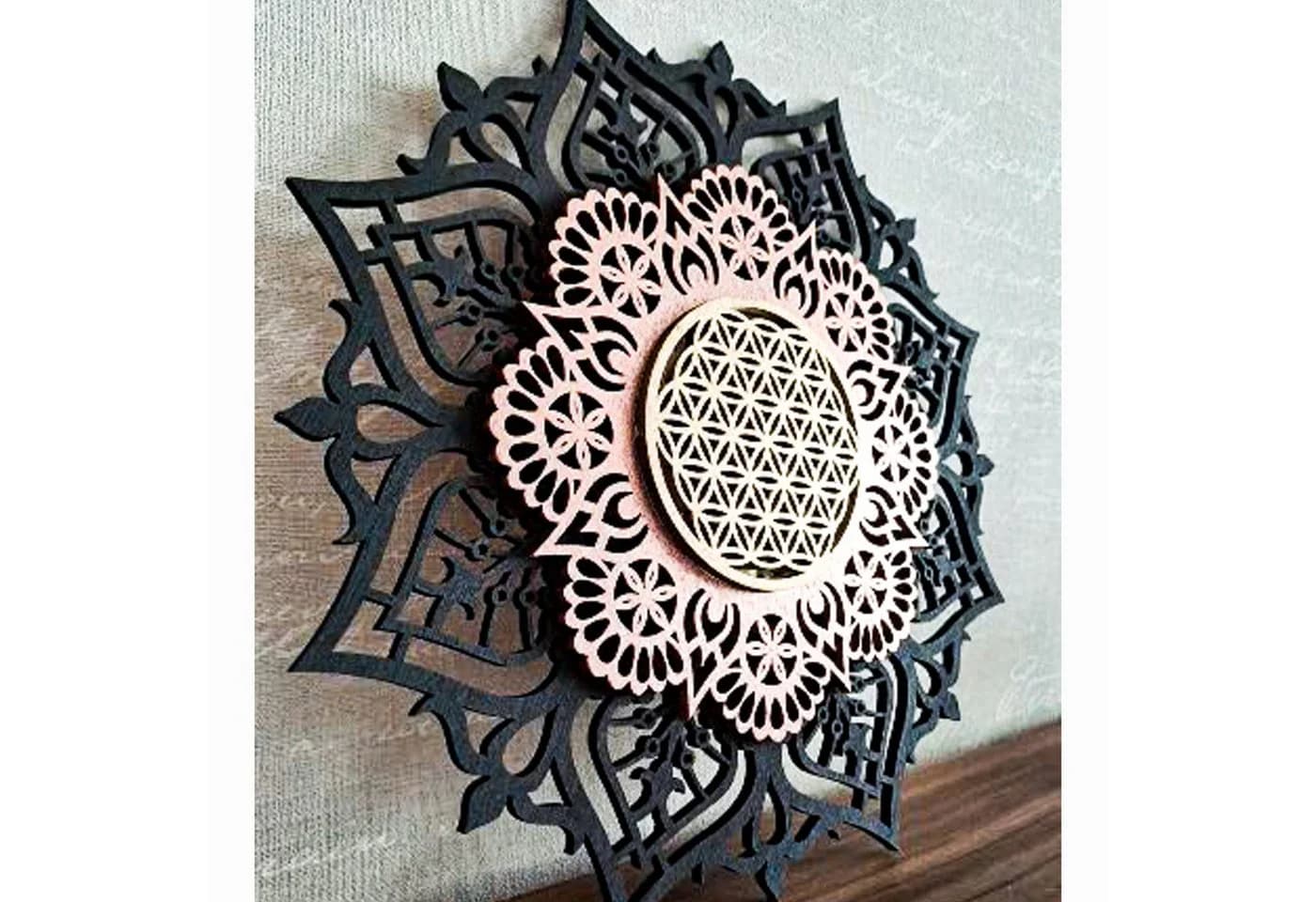 ORNAMENTI 3D Mandala Wanddeko Schwarz Holz - Bild 3