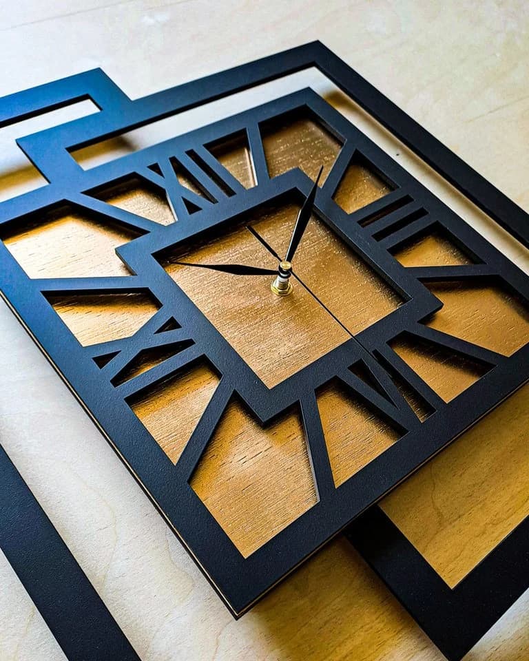 ORNAMENTI Wanduhr Gold Geometrisch Holz Modern Loft