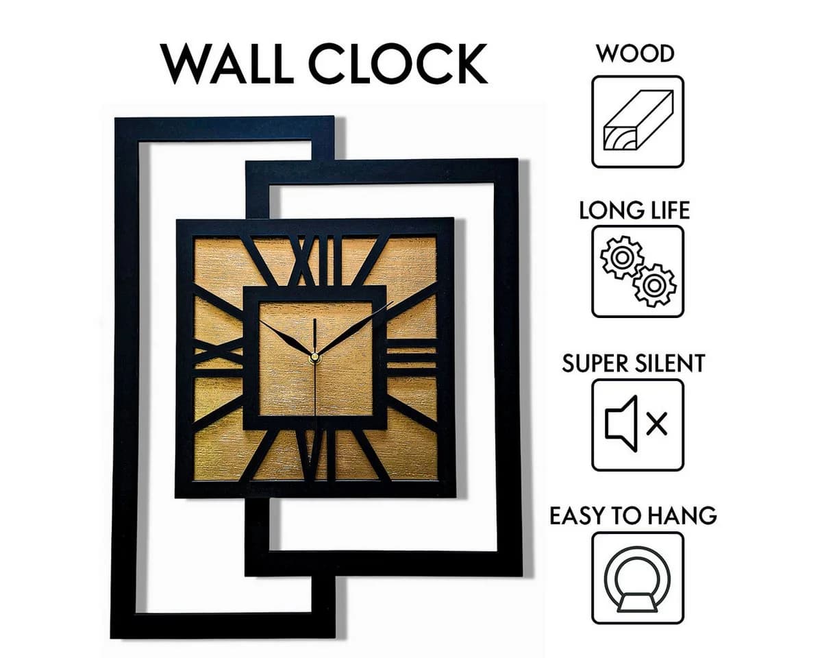 ORNAMENTI Wanduhr Gold Geometrisch Holz Modern Loft - Bild 3