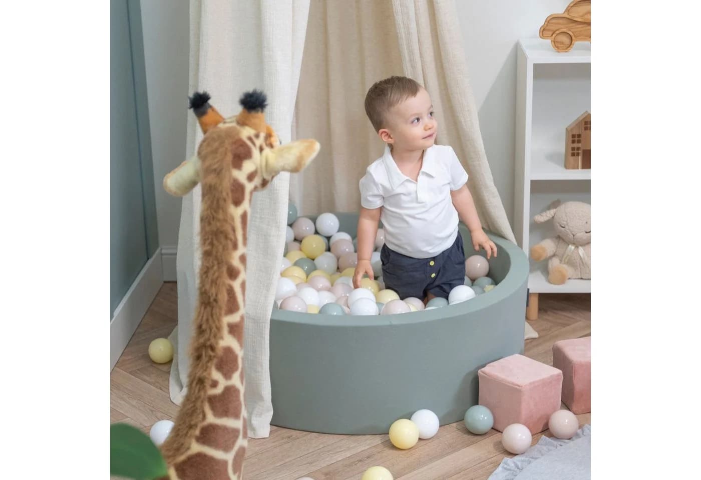 KiddyMoon Bällebad OK30D mit 200 Bällen, Schaumstoff-Pool, Beige/Grau - Bild 5