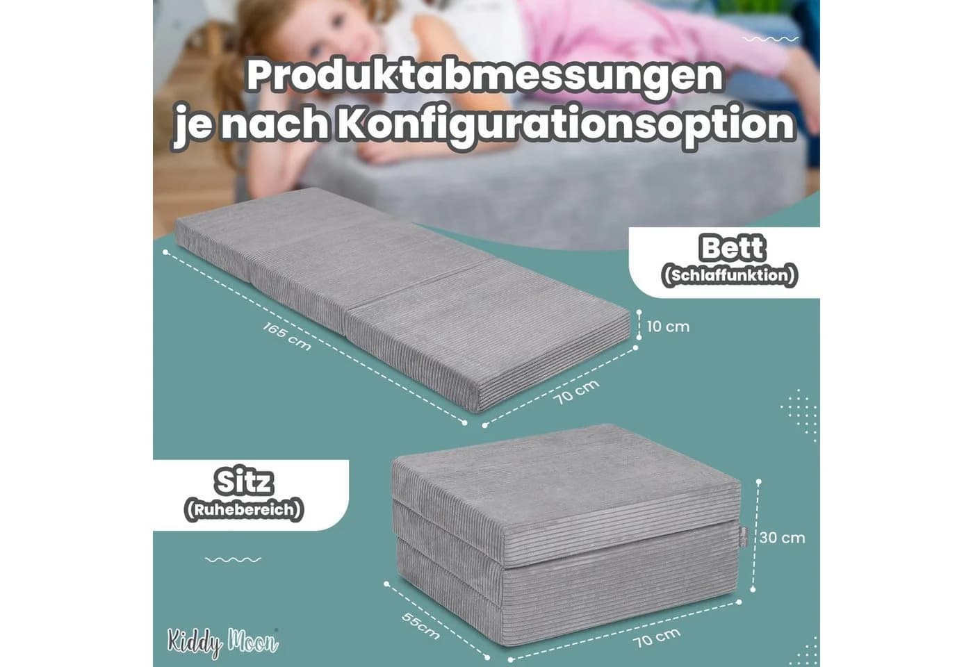 KiddyMoon Klappmatratze KMMP-1650 Grün Polyurethan-Schaumstoff