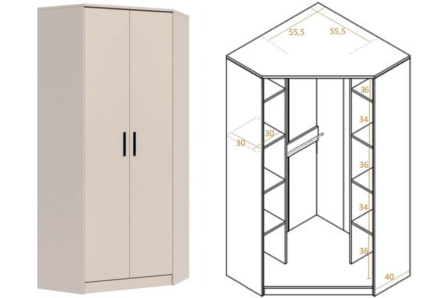 Marmex Möbel Mehrzweckschrank-Set Grant Set 17 C, 3-St., 2 Regale, 1 Eckschrank, Soft-Close-System