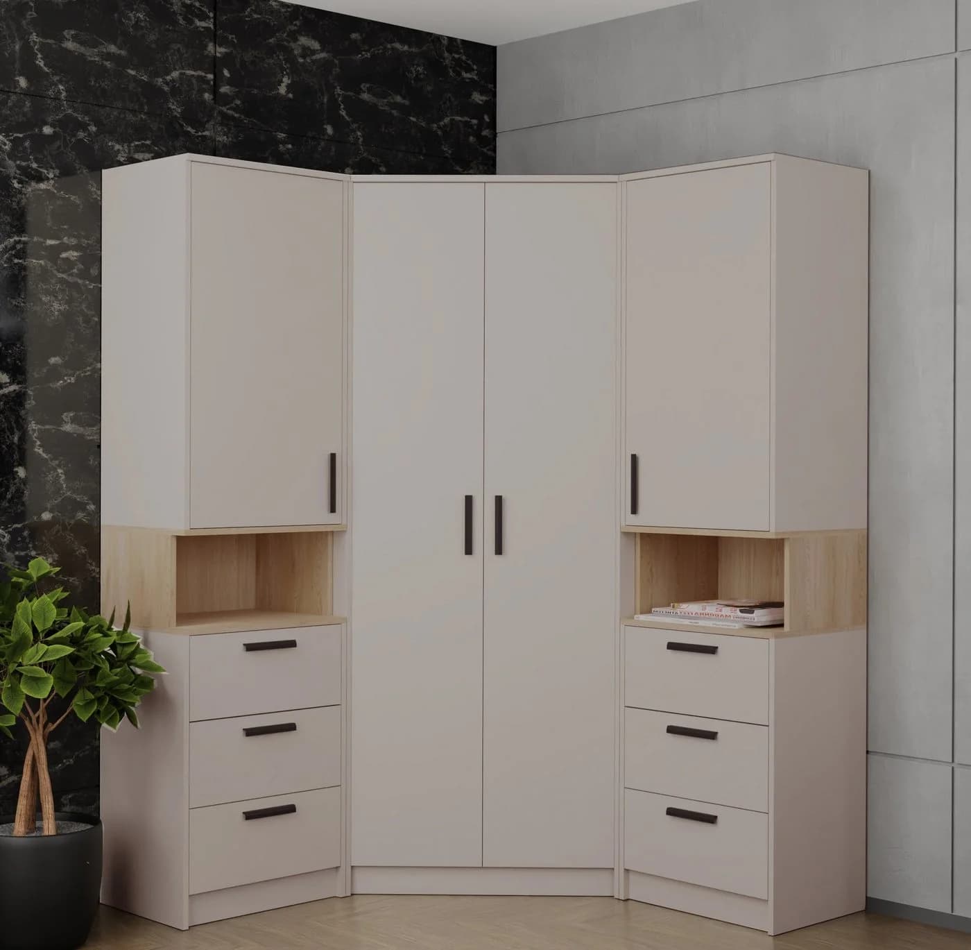 Marmex Möbel Regal Grant G6 Mehrzweckregal mit Schubladen Grau/Beige - Bild 4
