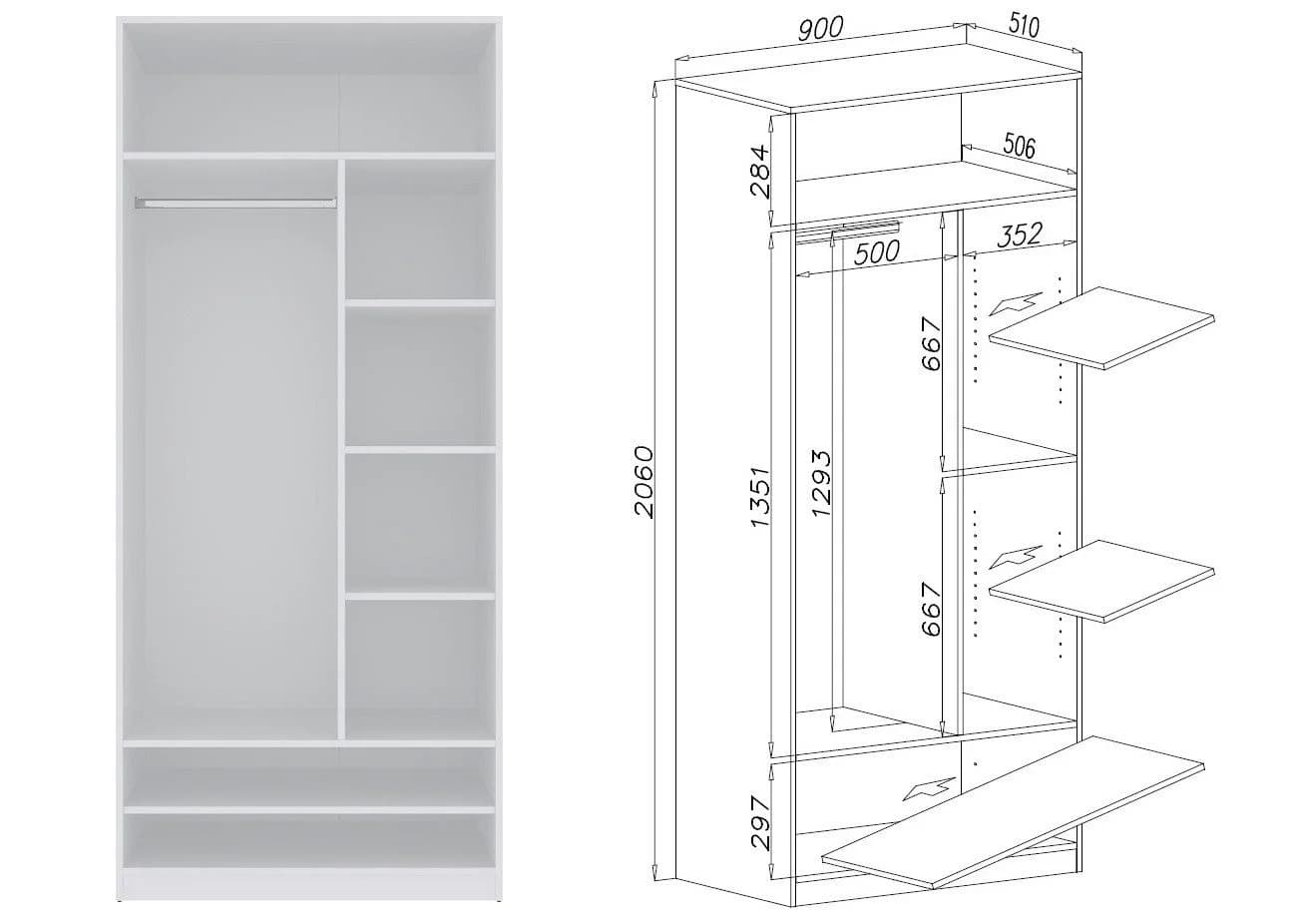 Marmex Möbel Kleiderschrank TRES 02B Offener Garderobenschrank Weiß
