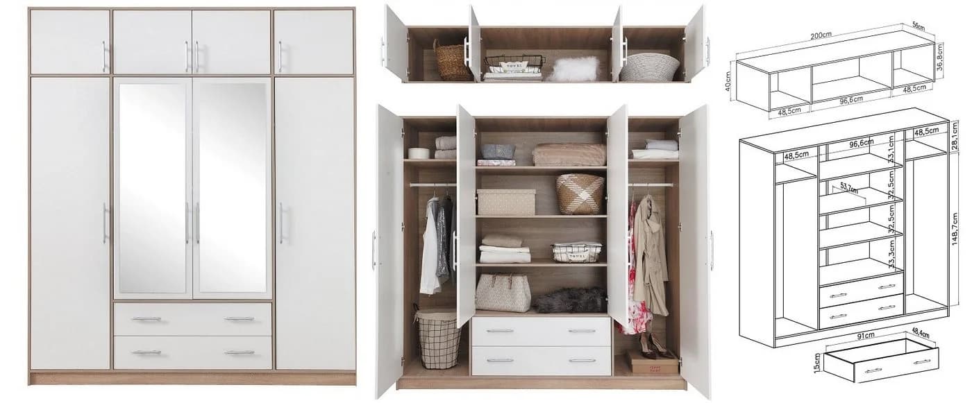 Marmex Möbel Spiegelschrank SMART 1+Spiegel Weiß+Eich Sonoma