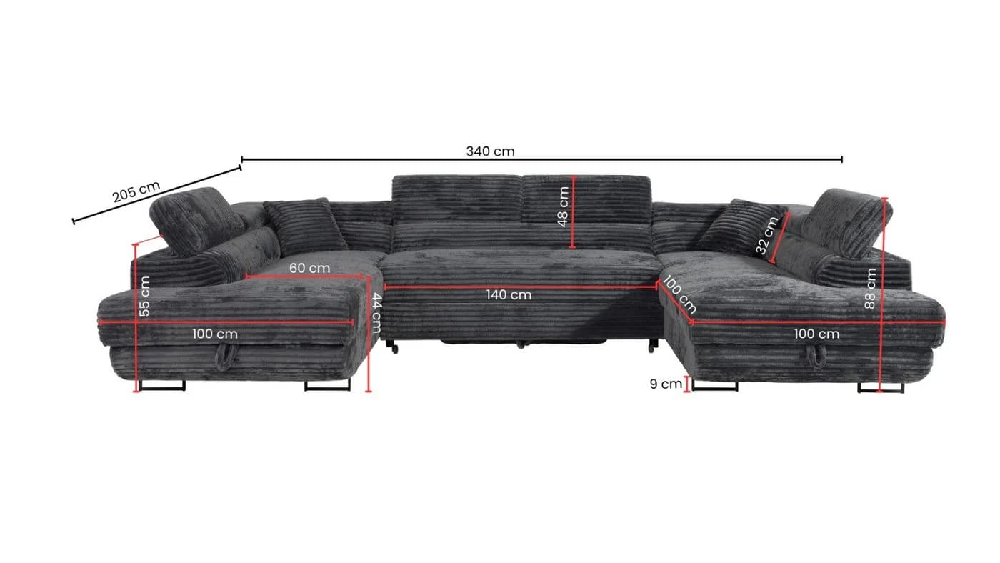Labett Wohnlandschaft GUSTAVO U-Form Cordsofa mit Schlaffunktion - Bild 4