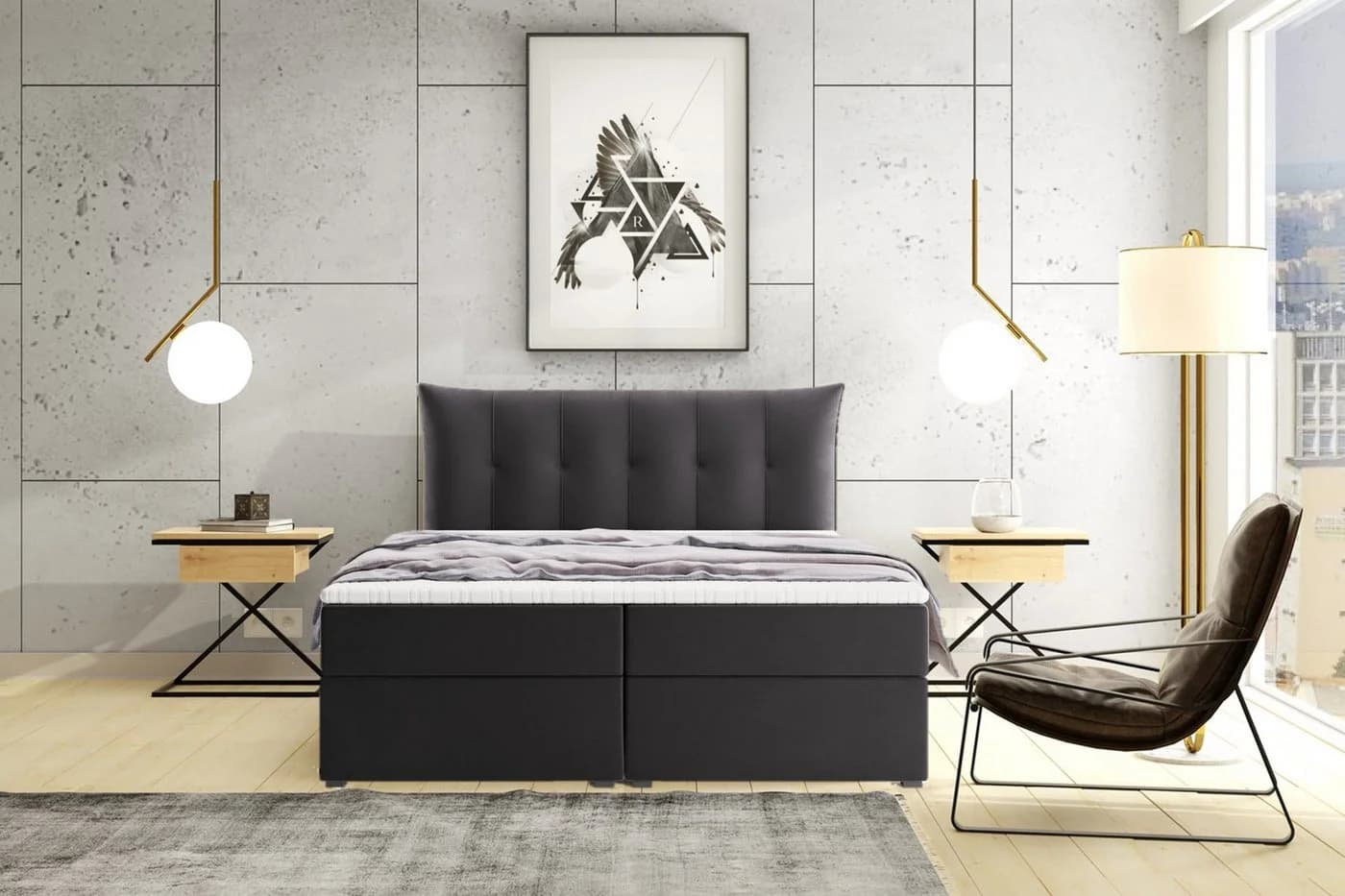 Labett Boxspringbett mit Bettkasten & Topper grau