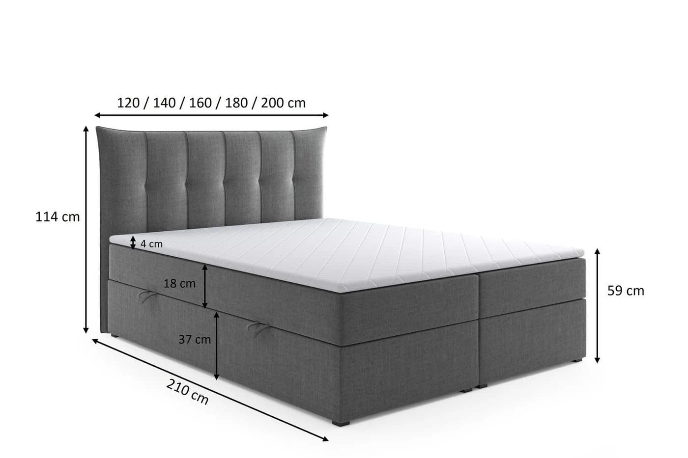 Labett Boxspringbett mit Bettkasten & Topper grau - Bild 4