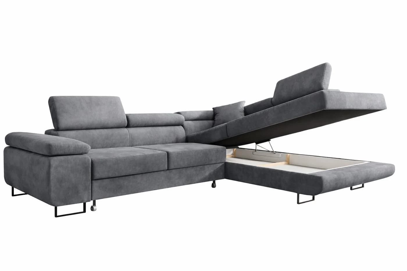 Labett Ecksofa GUERO mit Schlaffunktion & Bettkasten Grau Samt - Bild 4