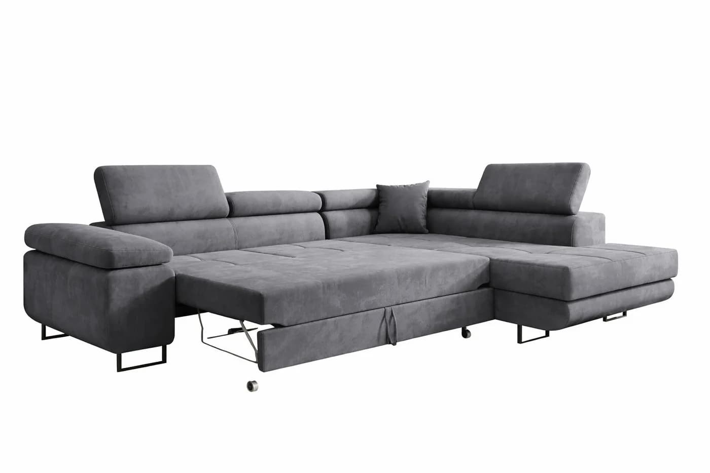 Labett Ecksofa GUERO mit Schlaffunktion & Bettkasten Grau Samt - Bild 5