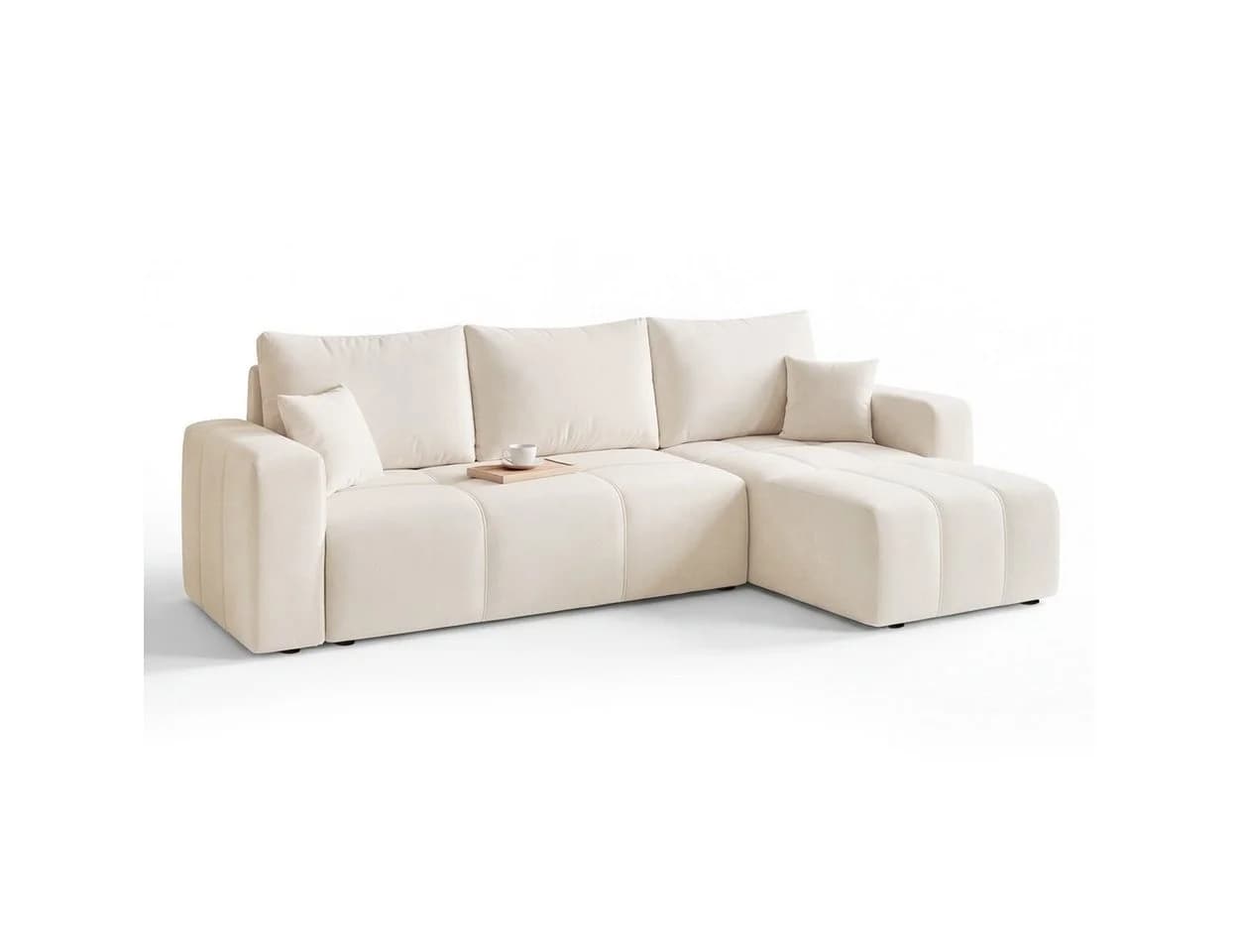 Labett Ecksofa PIANO L-Form mit Schlaffunktion & Bettkasten Creme - Bild 3
